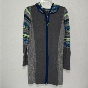 Title Nine Merino Wool Blend Zip Up Long Hooded Sweater Cardigan Size Large